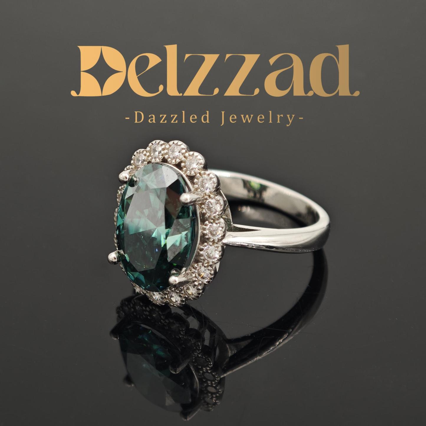 6ct Oval Synthetic Moissanite Halo Flower Ring In 925 Sterling Silver