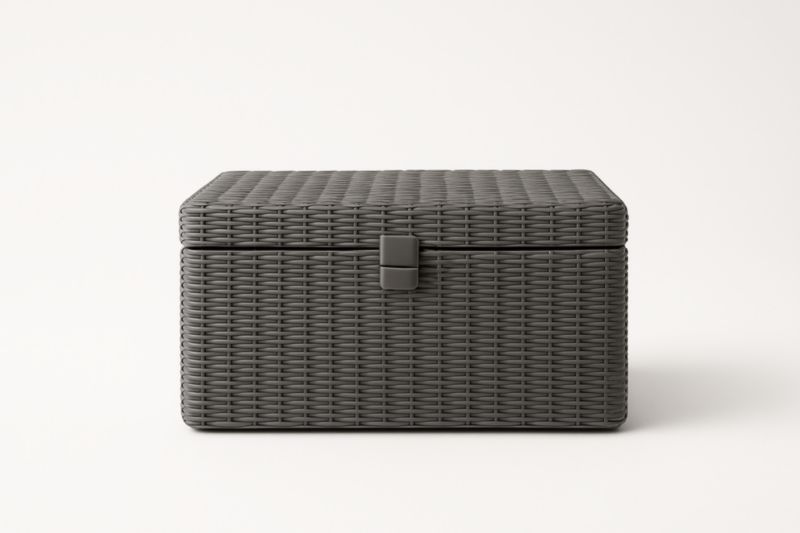 Coffre de rangement en résine tressée gris 55x37x30 cm