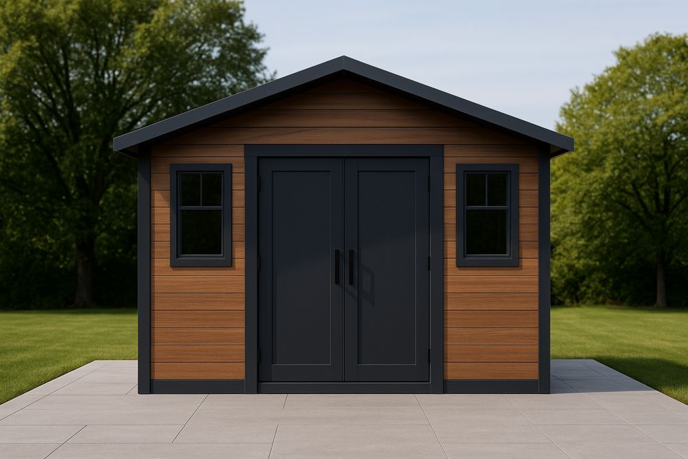 Abri de jardin en bois massif et acier, marron/noir, 300×250×230 cm