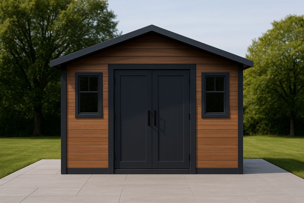 Abri de jardin en bois massif et acier, marron/noir, 300×250×230 cm