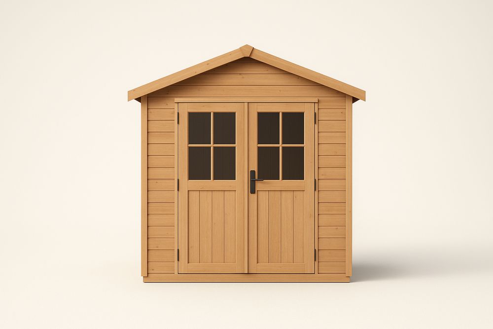 Abri de jardin en bois massif avec portes vitrées