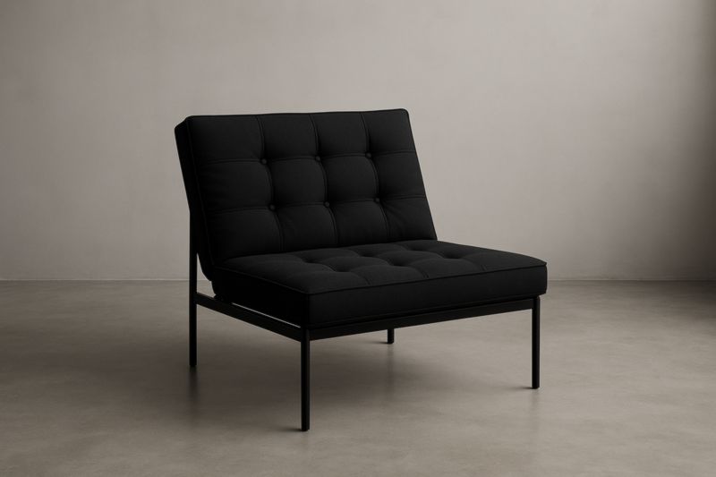Fauteuil lounge en tissu noir avec structure en acier