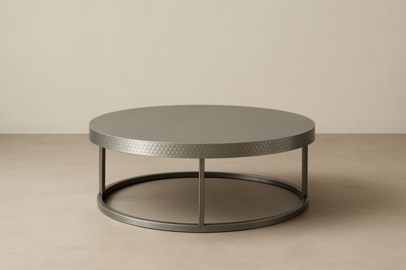 Table basse ronde en acier inoxydable martelé Gris