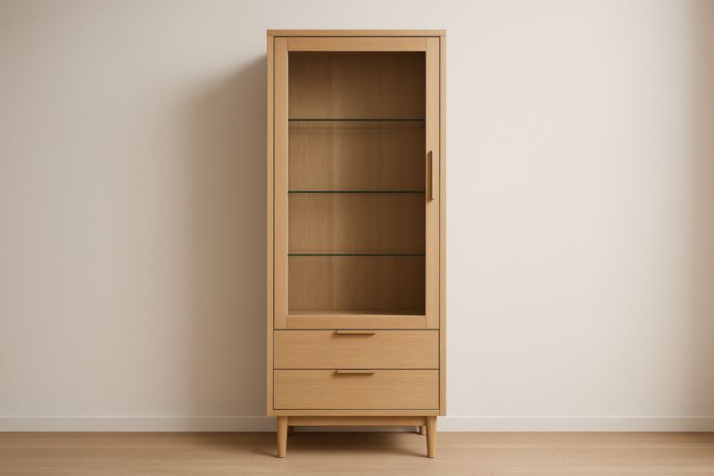 Vitrine en bois et verre trempé chêne naturel
