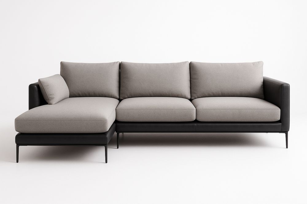 Canapé d'angle en tissu polyester et cuir gris/noir