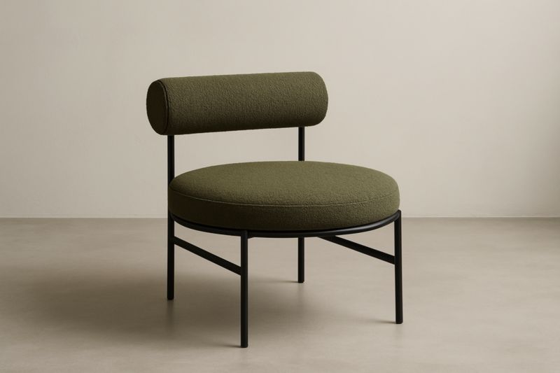 Fauteuil en Bouclé Vert Olive avec Structure Métal