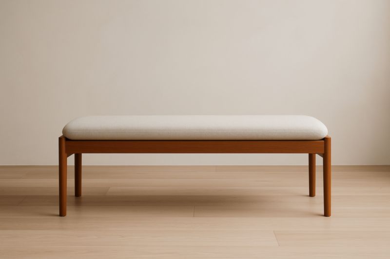 Banc en bois et tissu polyester beige 120 cm