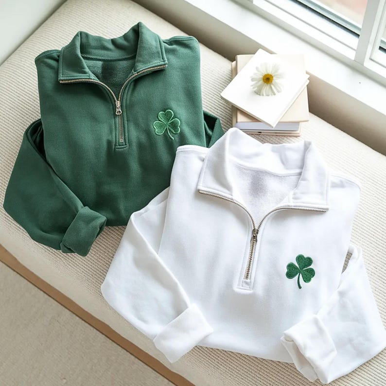  Shamrock Quarter Zip Sweatshirt, St. Patrick's Day Clover Shirt