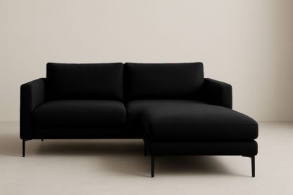 Divano angolare nero in tessuto poliestere con chaise longue
