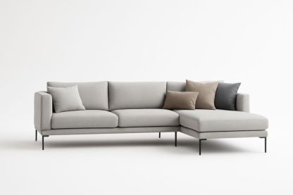 Divano angolare componibile in tessuto poliestere grigio con struttura in acciaio
