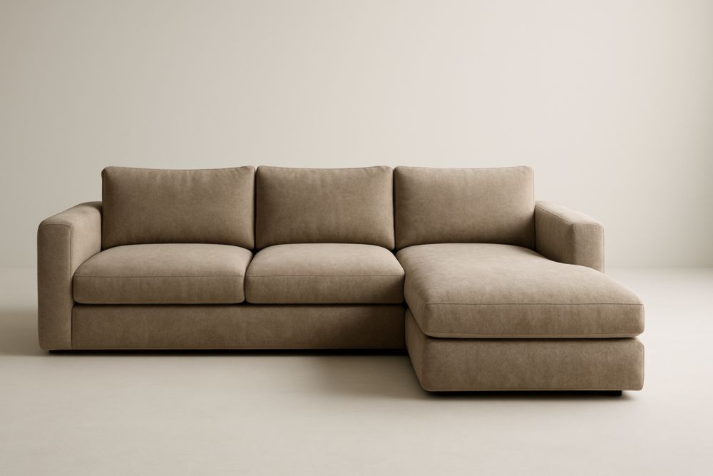 Divano angolare in tessuto di poliestere beige con chaise longue