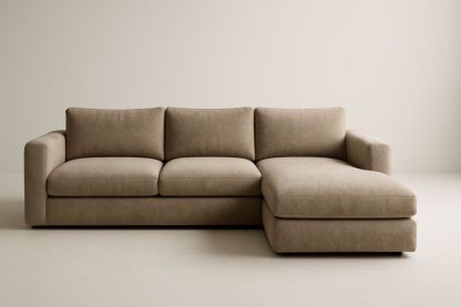 Divano angolare in tessuto di poliestere beige con chaise longue