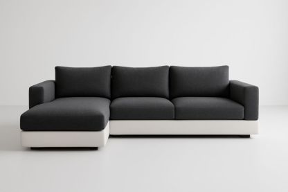 Divano angolare in tessuto poliestere grigio antracite con base bianca
