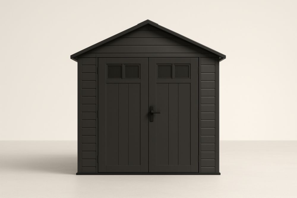 Casetta da giardino in plastica nera in polietilene,  doppia porta