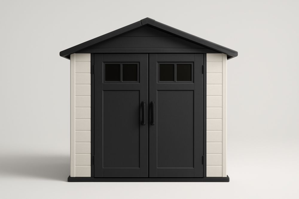Capanno da giardino in resina nero e bianco con doppia porta