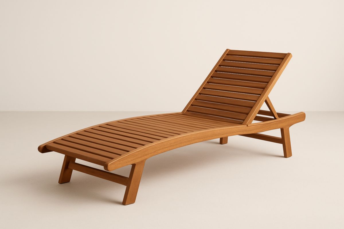 Outdoor Reclining Sun Lounger Teak Wood Adjustable Chair 200cm