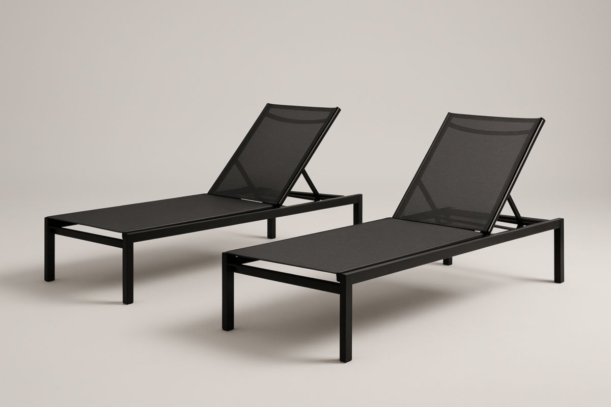 Set of 2 Black Aluminium Sun Loungers with Mesh Fabric Adjustable Recline