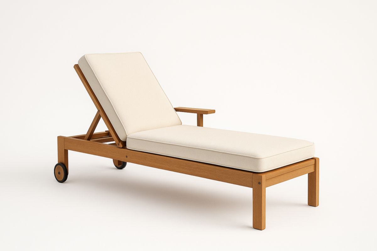 Outdoor Teak Sun Lounger with Adjustable Backrest, Beige