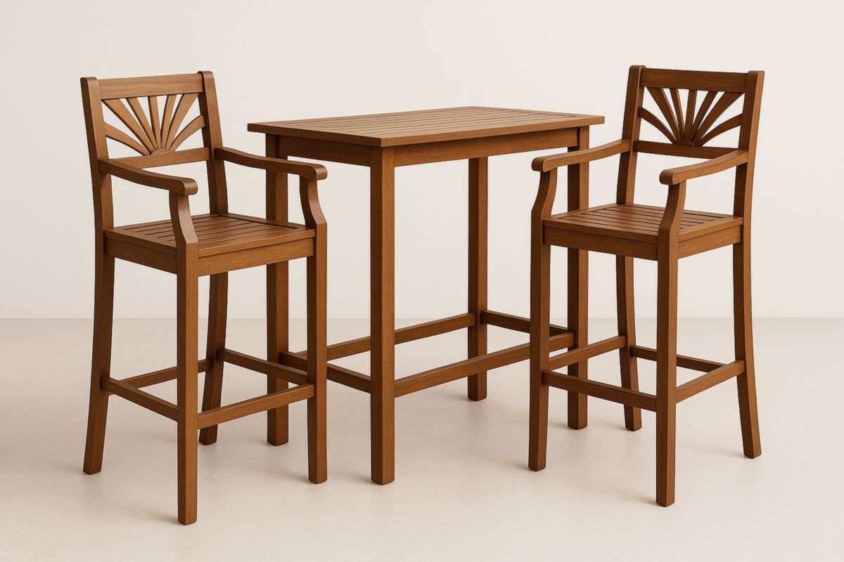 Brown Eucalyptus Wood Outdoor Bar Table Set with Chairs