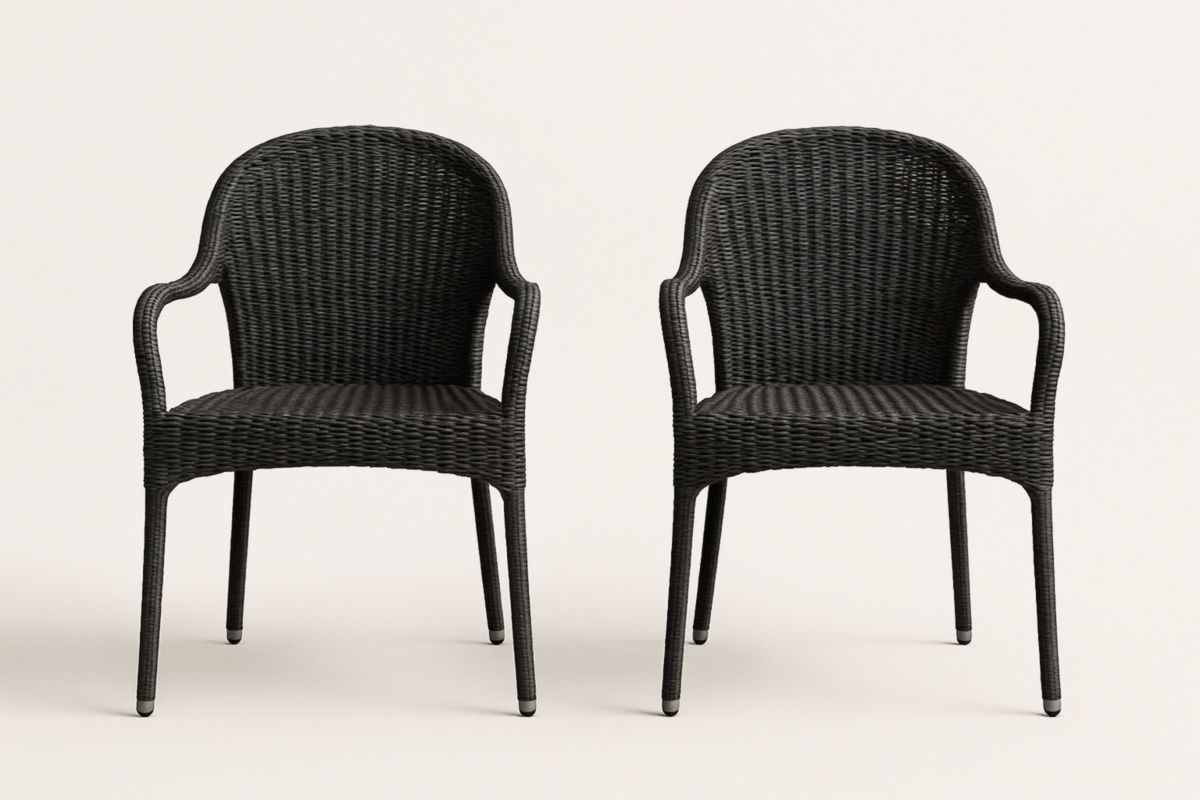 Set of 2 Outdoor Armchairs Woven Resin Anthracite