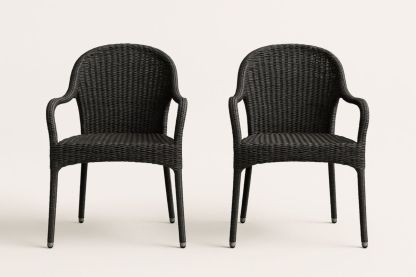 Set of 2 Outdoor Armchairs Woven Resin Anthracite