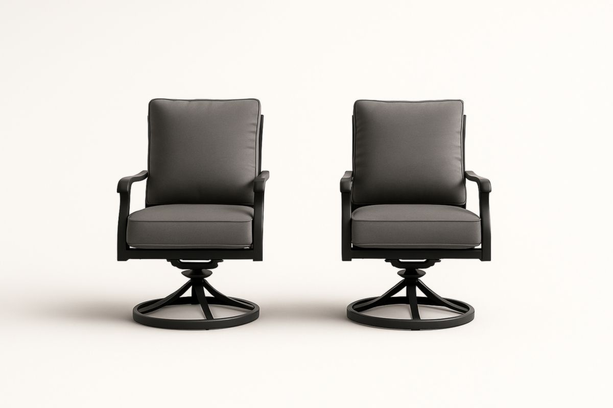 Outdoor Swivel Armchair Set of 2 with Aluminium Frame and Grey Cushions