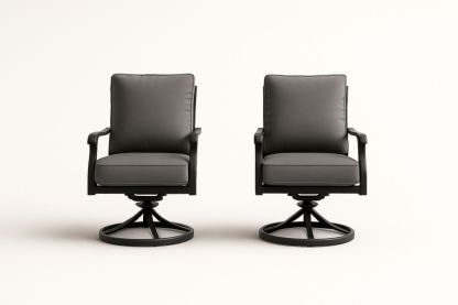 Outdoor Swivel Armchair Set of 2 with Aluminium Frame and Grey Cushions