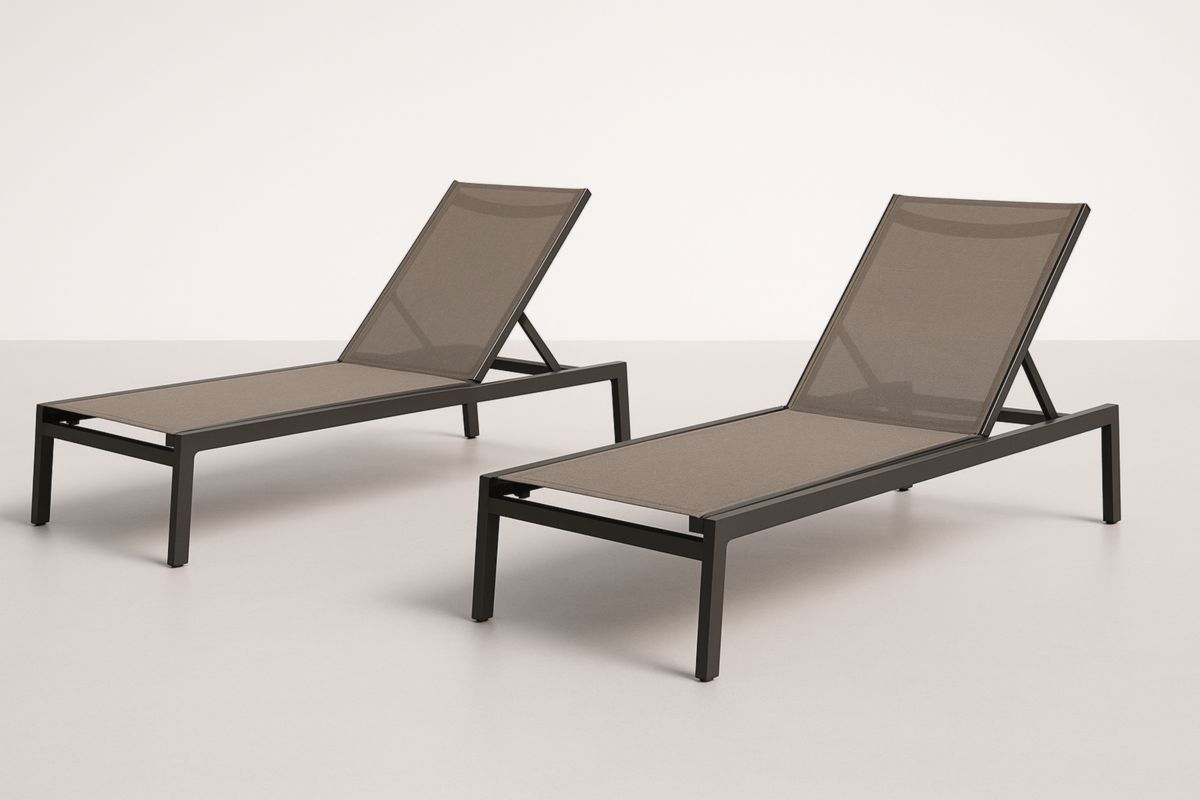 Outdoor Lounge Chair Set, Aluminum Frame with Sling Fabric, Brown, 193 cm