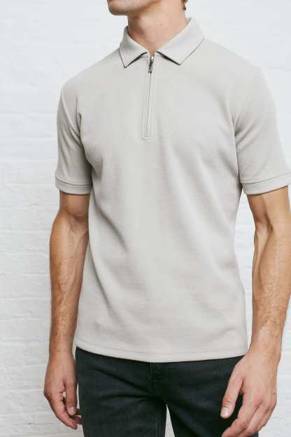 TEXTURED POLO SHIRT - PALE GREY