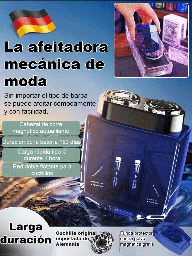 La afeitadora mecánica de moda.Afeitado limpio en 3 segundos, sin dejar manchas negras
