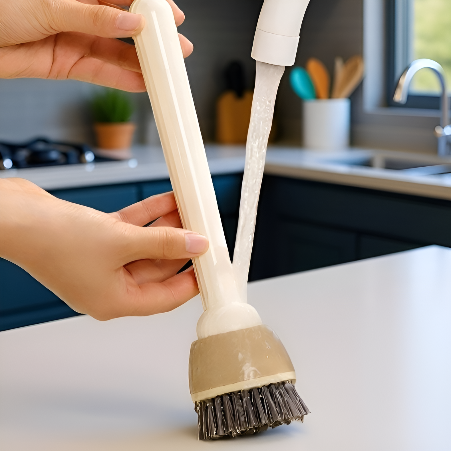 Cepillo para ollas y sartenes con diseño ergonómico