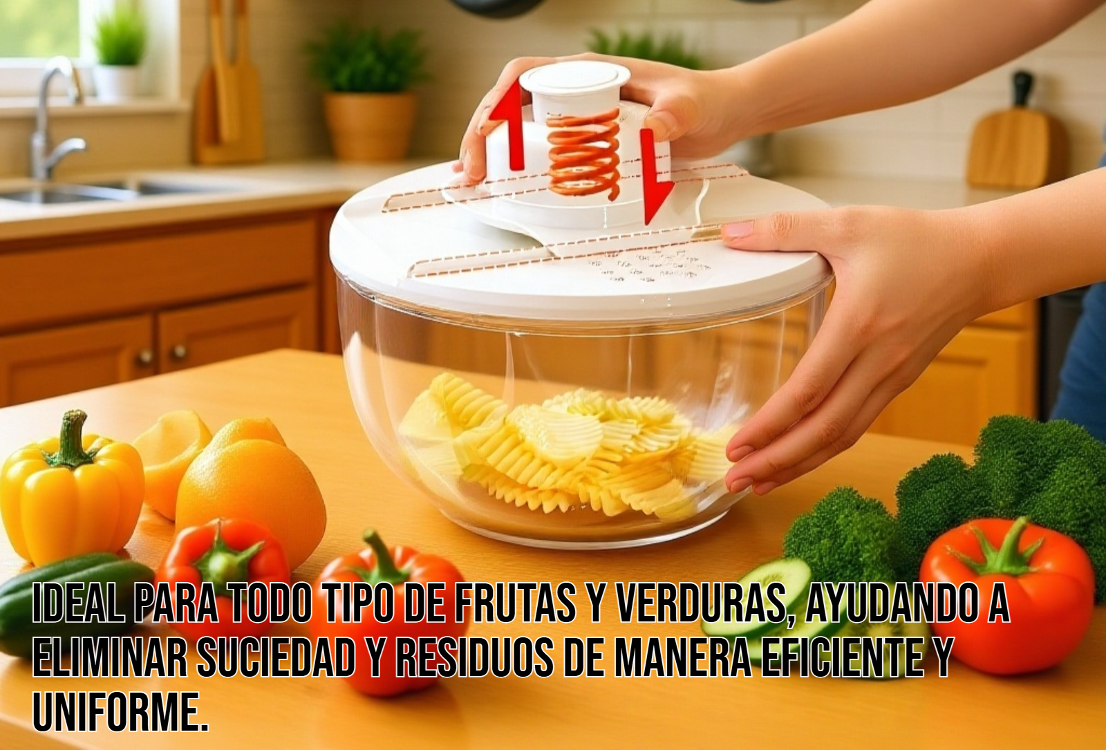 Dispositivo de lavado de verduras de doble capa en uso