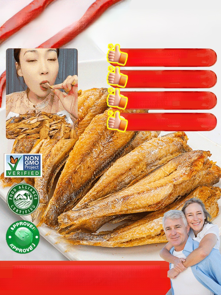 Chips de pescado de aguas profundas ricos en proteínas, tan crujientes que se desmenuzan fácilmente y no es necesario escupir las espinas