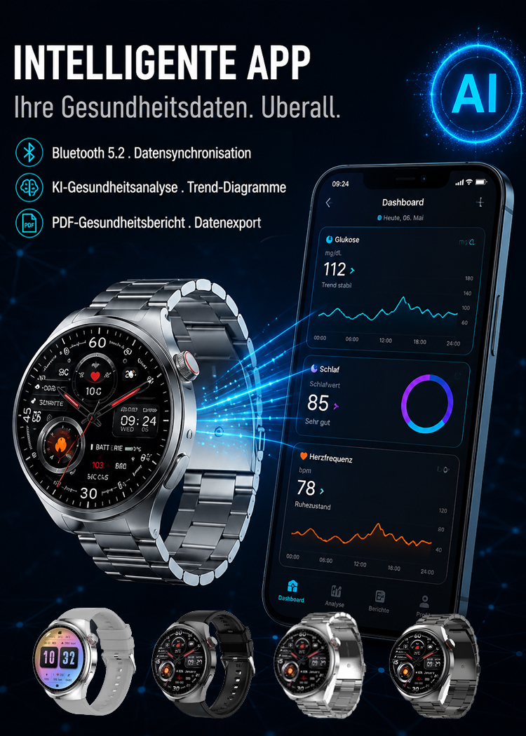 The Medical-Grade Smartwatch That Replaces Your Doctor's Gear ❤️ Zero Finger Pricks | Painless, instant blood glucose tracking anytime, anywhere.