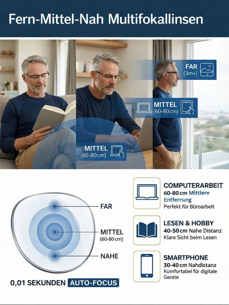 Intelligente LCD-Fokus-Technologie! 👓🚀 Verabschieden Sie sich vom ständigen Wechseln zwischen Lese- und Fernbrille.