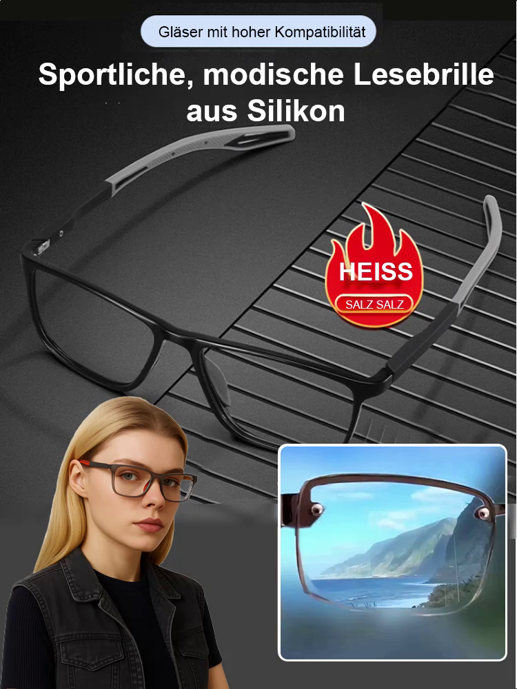 【Die letzte Brille, die Sie jemals brauchen! 👓✨】Multifokus-Farbwechsel-Anti-Blaulicht-HD-Silikon-Sport-Lesebrille
