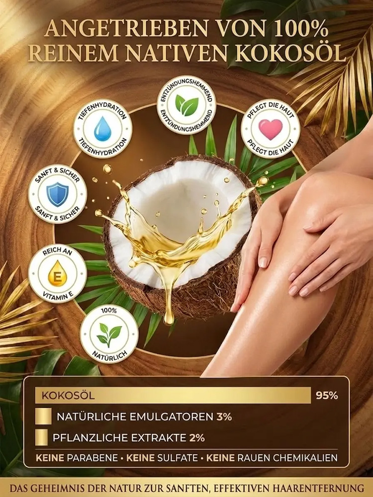 100% natürliche Enthaarungscreme mit Kokosöl✨ Seidenglatte Haut – Ganz ohne Schmerzen!
