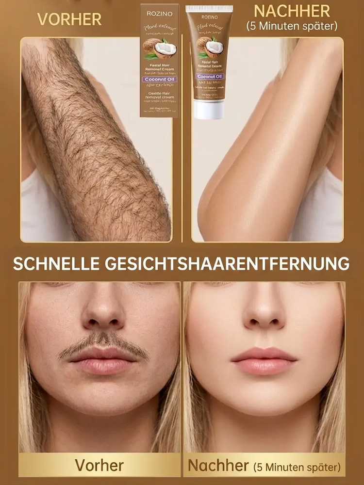 100% natürliche Enthaarungscreme mit Kokosöl✨ Seidenglatte Haut – Ganz ohne Schmerzen!