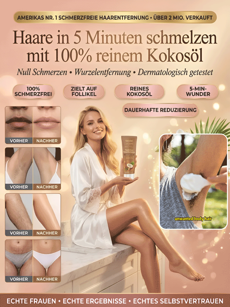 100% natürliche Enthaarungscreme mit Kokosöl✨ Seidenglatte Haut – Ganz ohne Schmerzen!