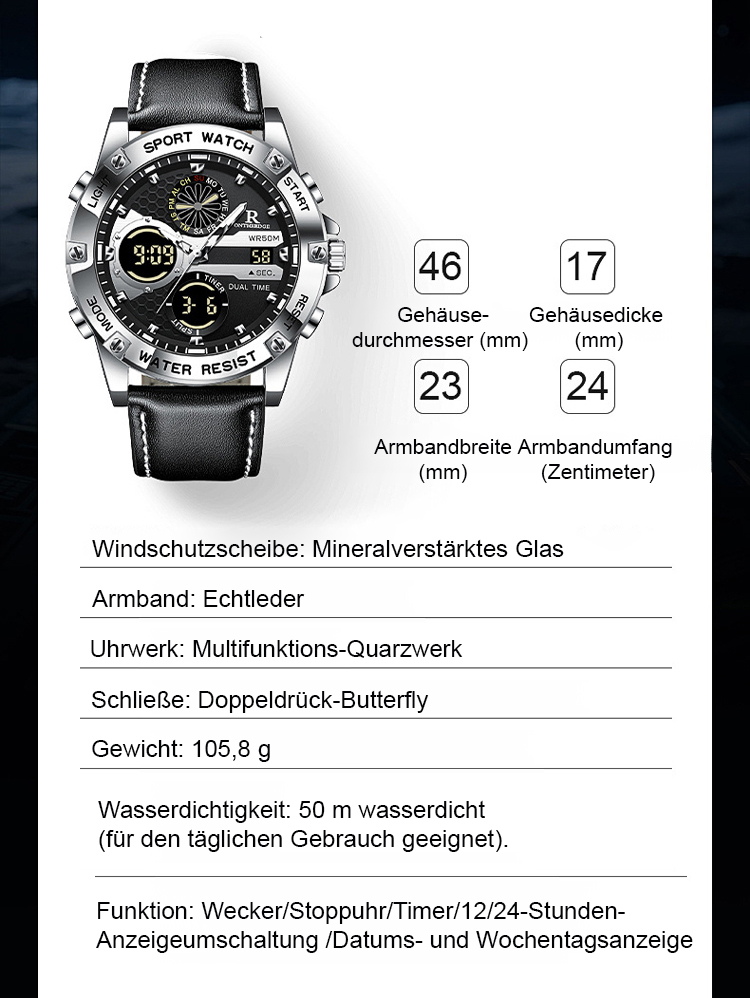 Der radikale Abverkauf aus der Manufaktur! ⌚️✨ – Leuchtende Herren-Quarzuhr mit Dualanzeige – nie wieder Batterien, nie wieder Laden.