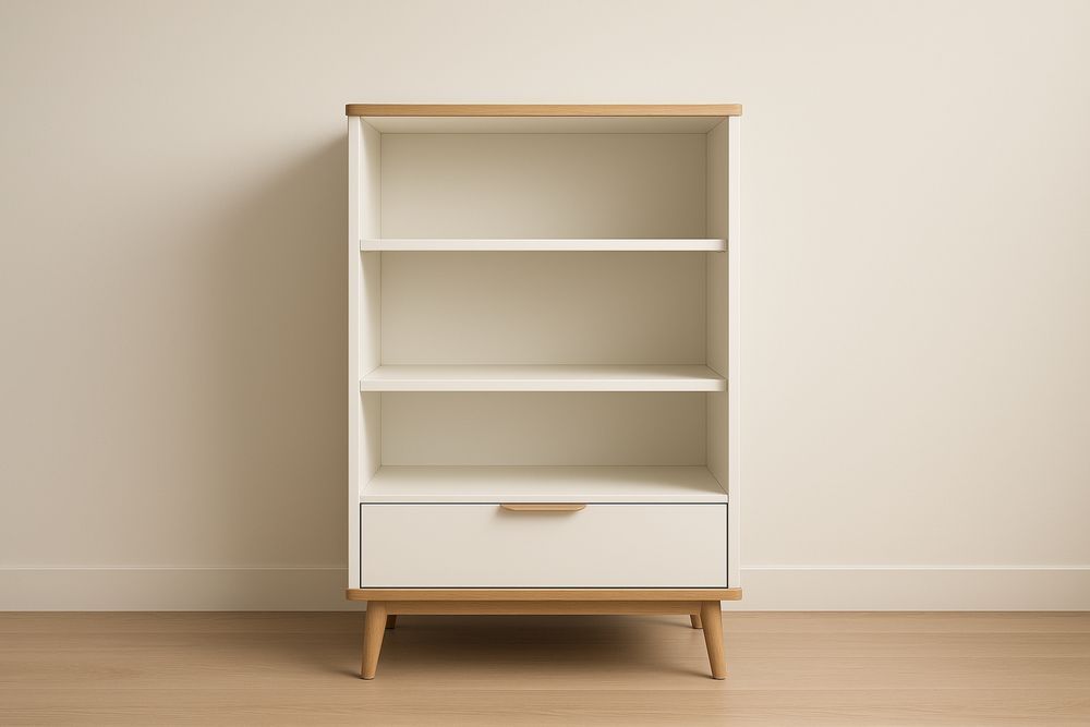 Étagère en bois MDF avec tiroir blanc et bois naturel