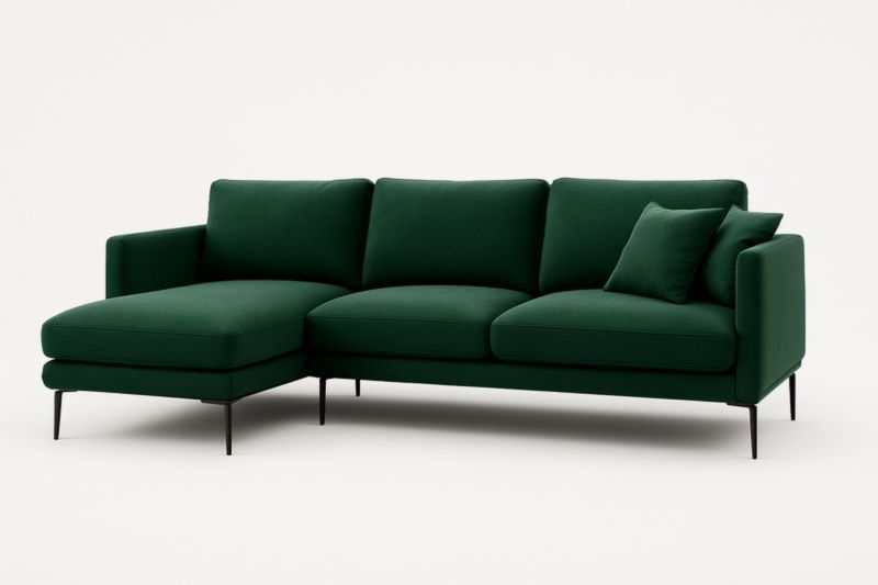 Canapé d'Angle en Tissu Vert 3 Places avec Pieds en Métal