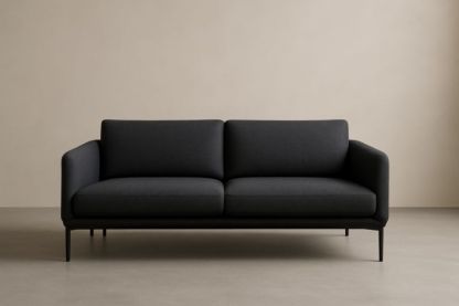 Canapé 2 places en tissu noir avec pieds en métal