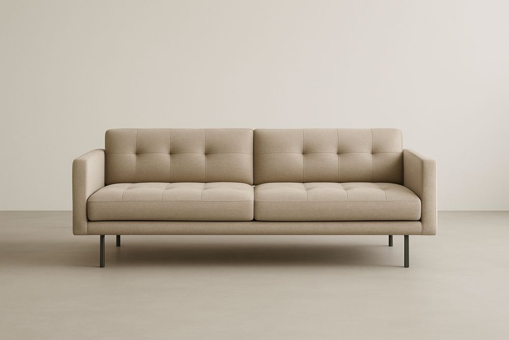 Canapé deux places en tissu polyester beige avec cadre en acier