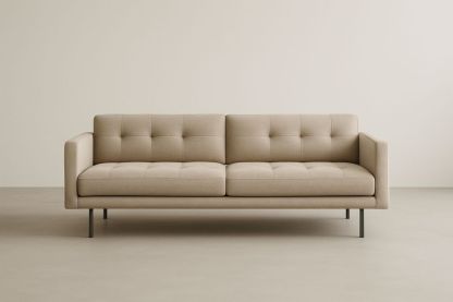 Canapé deux places en tissu polyester beige avec cadre en acier