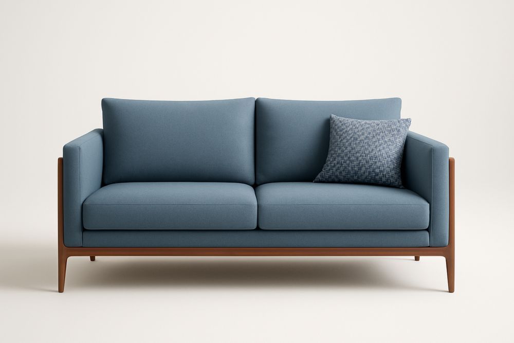 Canapé 2 places en bois massif avec revêtement en tissu bleu