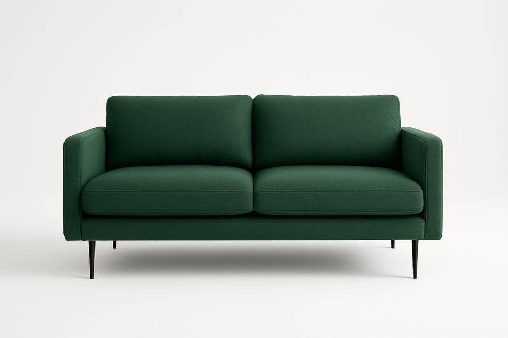 Canapé 2 places avec structure en bois massif, revêtement en tissu, pieds en aluminium