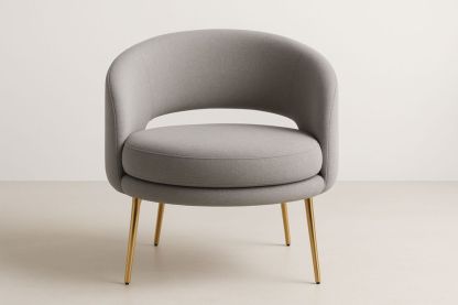 Fauteuil de détente en tissu polyester gris avec pieds en acier doré