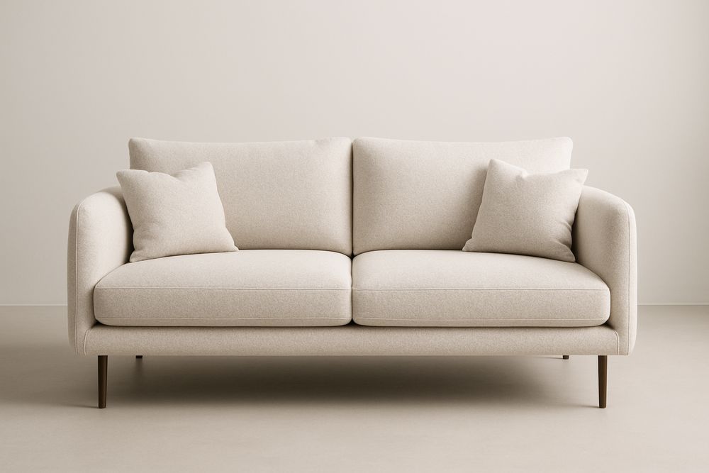 Canapé 2 places en polyester beige avec coussins