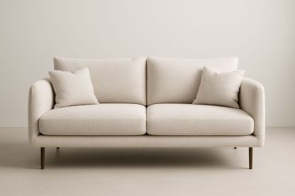 Canapé 2 places en polyester beige avec coussins